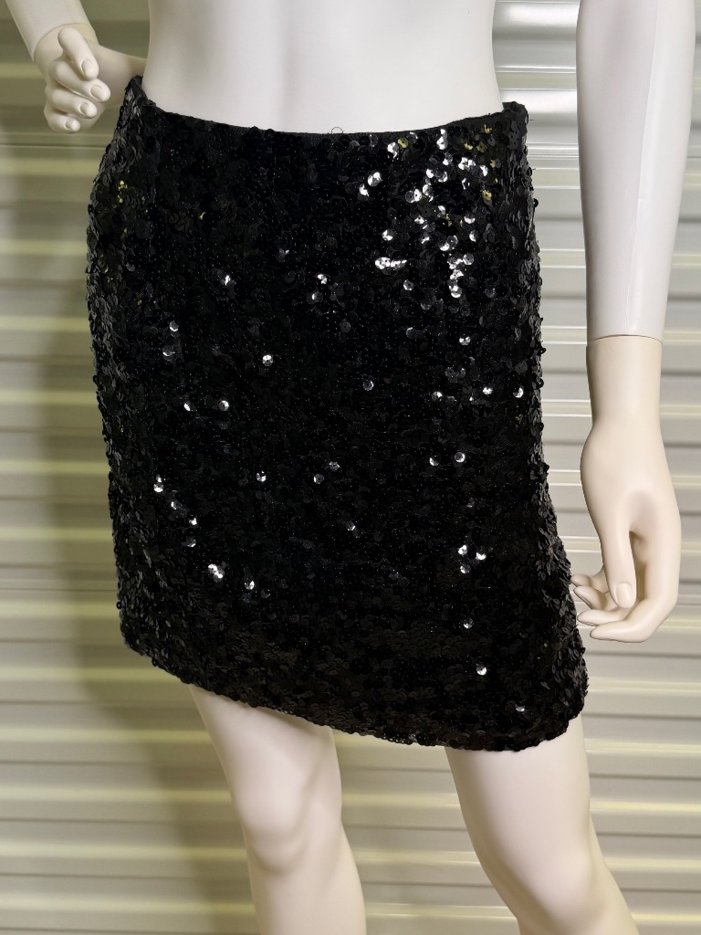 MANER Wms Blk Sequin Mini Skirt Size M Sparkly Stretch Bodycon Party Club Event